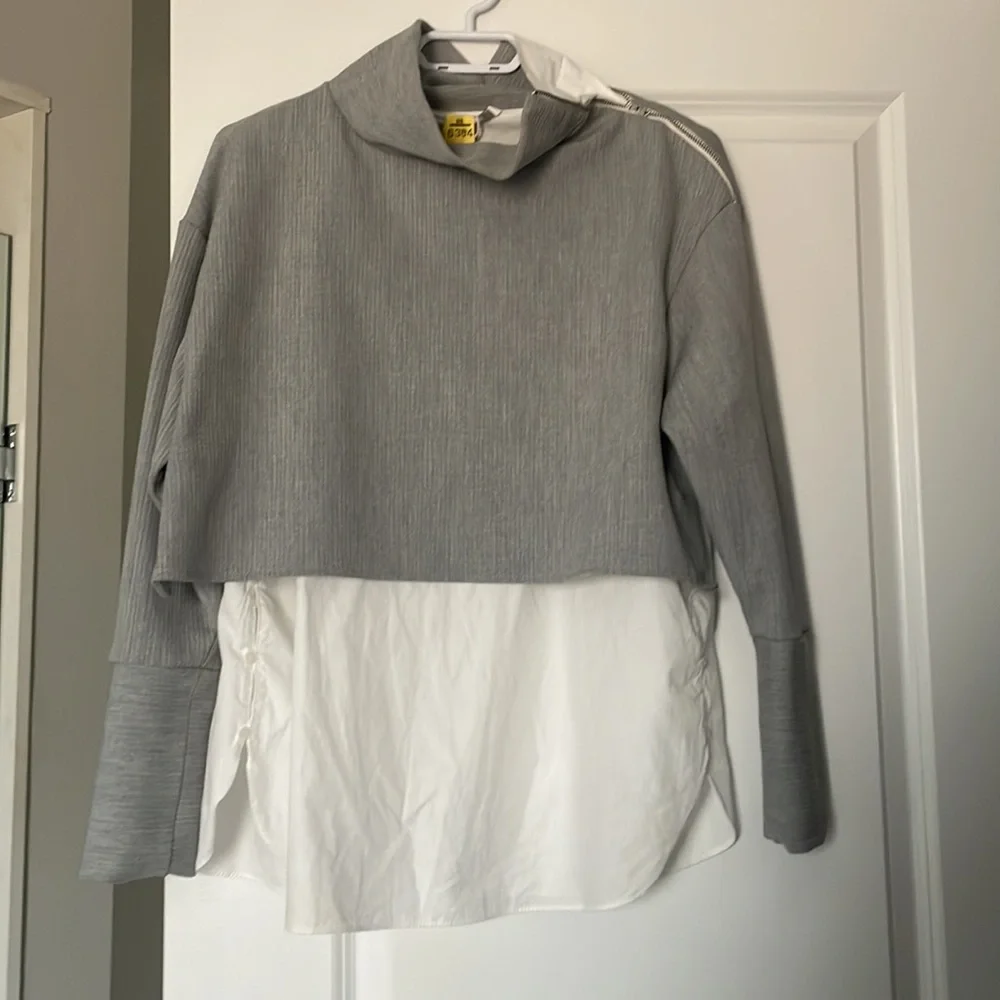 Zara really cool grey crop shirt with attached white button down. Size medium. - Picture 1 of 10